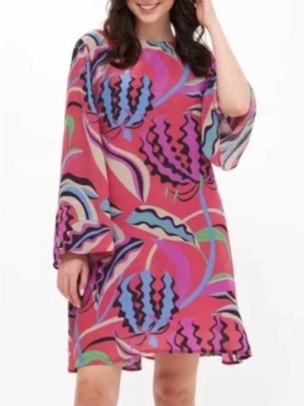Oliphant 🌸Printed Pink Long-Sleeve Shift Dress